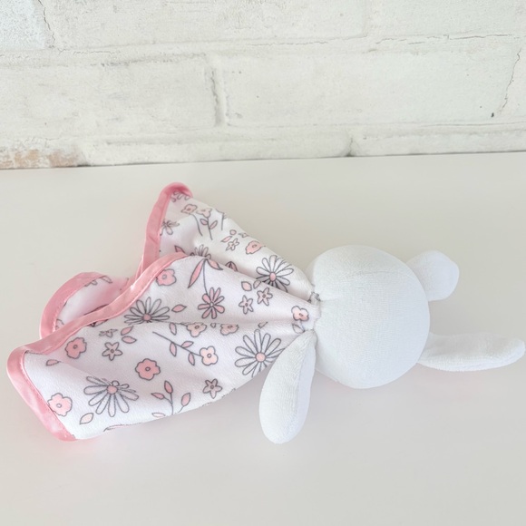 George White Pink Floral Bunny Rabbit Satin Trim Security Blanket Baby Lovey - Picture 14 of 16